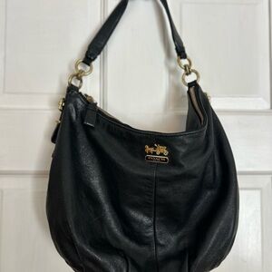 Coach Black Leather Hobo Bag with Gold Accents